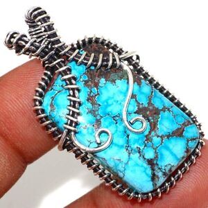 Womens Turquoise 925 Silver Plated Wire-Wrapped Pendant Only